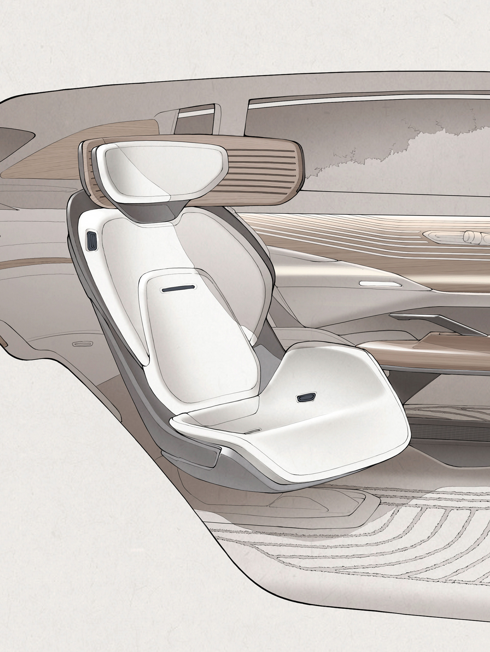 Een schets van een autostoel in de Audi urbansphere concept.