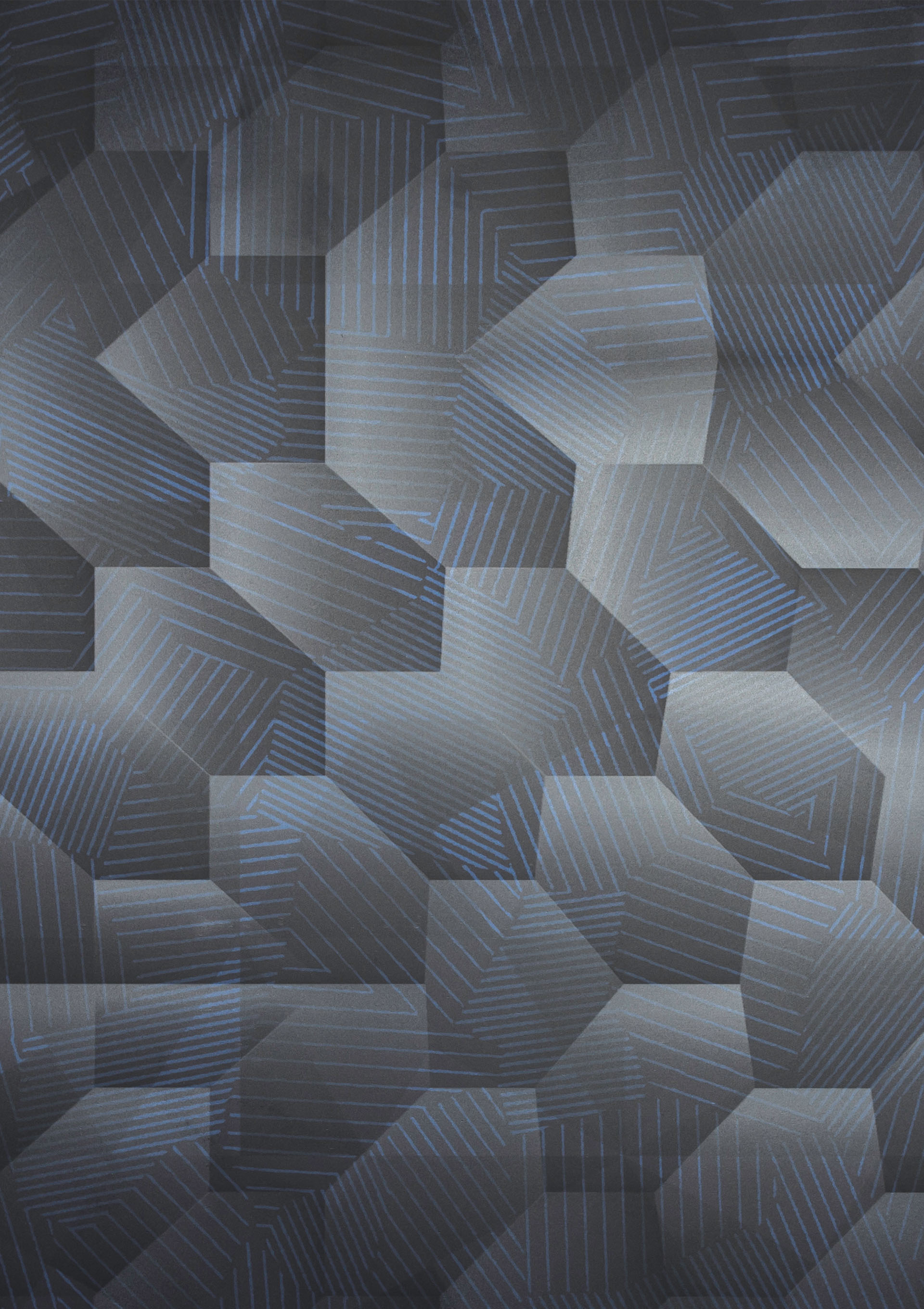 Een grijs-blauw hexagonaal patroon.
