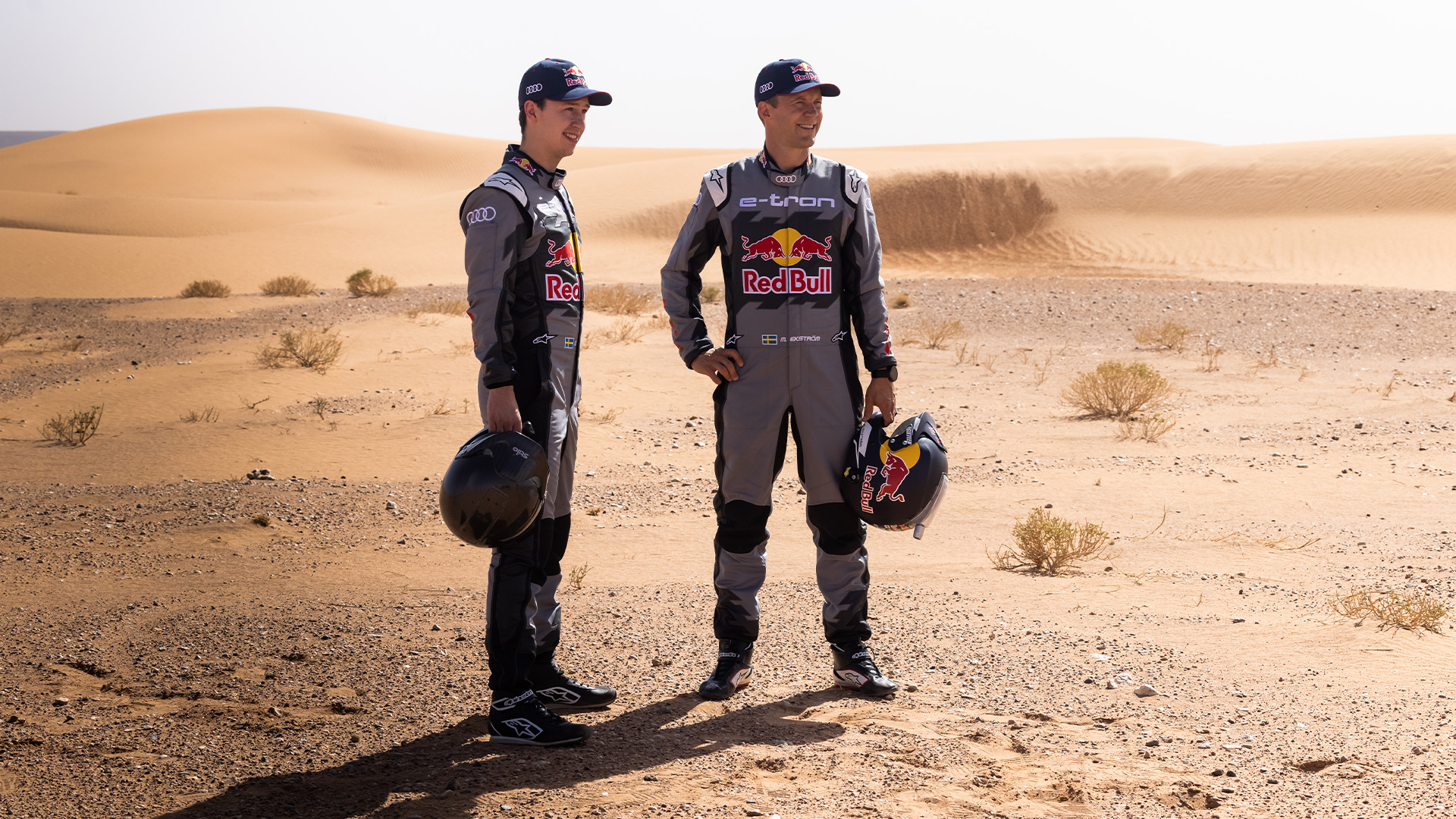Mattias Ekström (rechts) en Emil Bergkvist (links) vormen één van de drie teams waarmee Audi Sport in januari 2022 deelneemt aan de Dakar Rally.